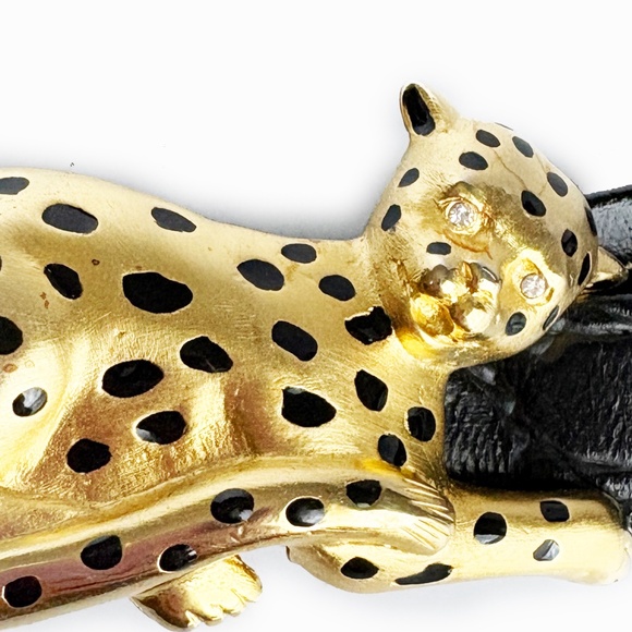 Leopard Buckle with Belt Strap Vintage 80s Big Cats Sculptural Retro OSFM main image 6